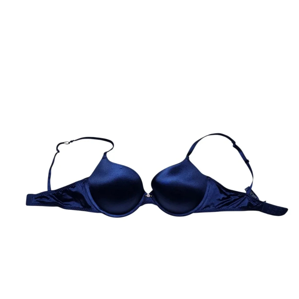 SKIMS Naked Plunge Bra Women 34D Deep Blue Satin Underwire Everyday Lingerie - Picture 6 of 7